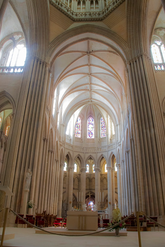 View of the choir and altar of the cathedral Notre-Dame de Coutances in Gothic style dating from the thirteenth century