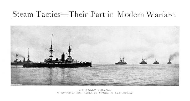 istock 19th c illustrations of British naval vessels taking part in training manoeuvers in the English Channel; At Steam tactics-1st division line ahead-2nd division line abreast; Navy & Army Illustrated 1899 1450283517