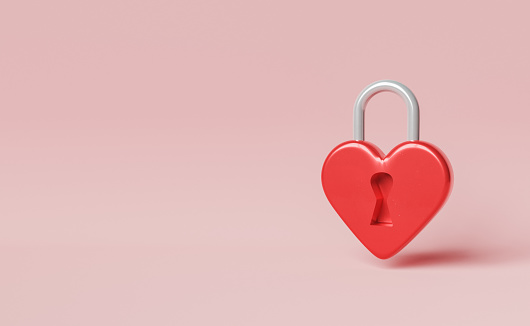 3d rendering of a red padlock with heart shape and big lock on red background with copy-space