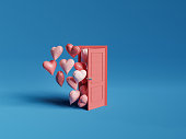 door with hearts coming out