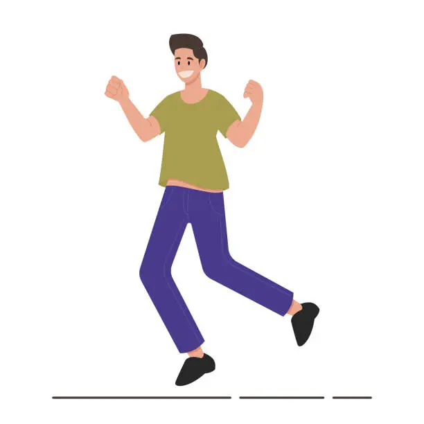 Vector illustration of Happy young man jumping with joyful, success and celebration idea, flat vector illustration