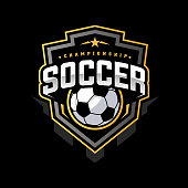 istock Soccer Football Badge Design Templates | Sport Team Identity Vector Illustrations isolated on black Background 1450290125