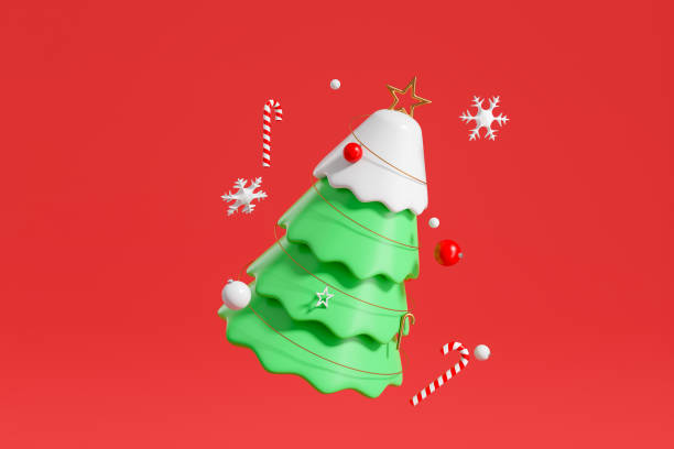 istock New year tree with snow flakes and canes flying 1450293791