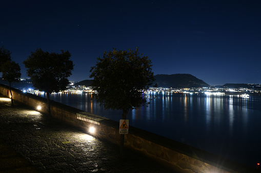 Night view of the coast and gulf north of the city of Naples.