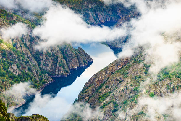Morning clouds over river Sil Canyon in Parada de Sil in Galicia, Spain. View from Cabezoa lookout. Mountain view. Place to visit.