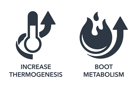 Increase Thermogenesis and Boost Metabolism flat icons set. For nutrient supplements