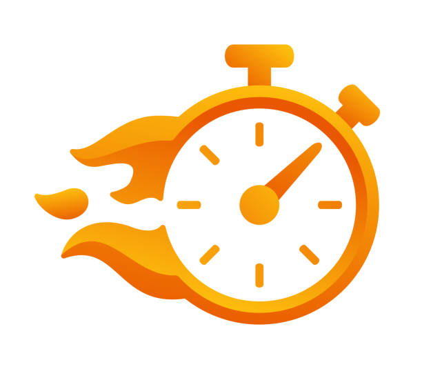 에너지, 스태미나, 지구력 - 불타는 타이머 아이콘 - stopwatch speed clock time stock illustrations