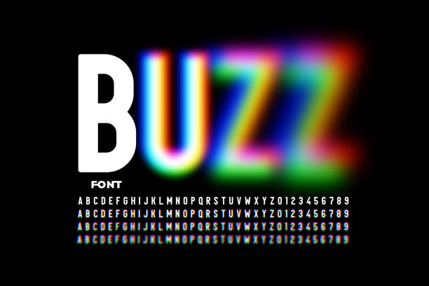 czcionka buzz, rozmyty styl alfabetu - glitchy stock illustrations