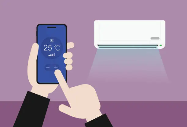 Vector illustration of Control home air conditioner by smartphone