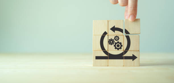 istock Agile management, the principles of agile software development and lean management to various management processes, product development lifecycle  and project management. Change driven concept. 1450300420