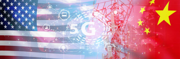 istock US-China conflict over 5G technology. 5G network service. 5G technology race. China flag, US flag, and telecommunication tower background. 5G service and cyber security attack protection concept. 1450302202