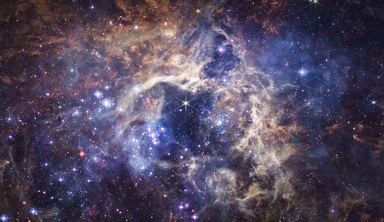Space with stars. Galaxies and nebula. Deep space. Abstract space sci-fi wallpaper. Mixed media. Elements of image furnished by NASA (url:https://www.nasa.gov/sites/default/files/styles/full_width_feature/public/thumbnails/image/pia01322.jpg https://www.nasa.gov/sites/default/files/styles/full_width/public/thumbnails/image/image1lowstscihp1821cd1280x720.png?itok=qHqV8awP)