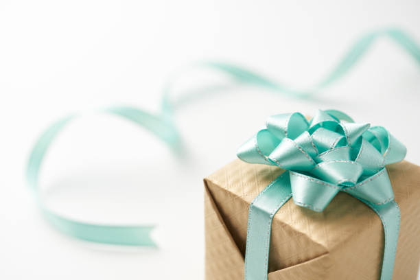 istock Gift box tied with ribbon on white background 1450307326