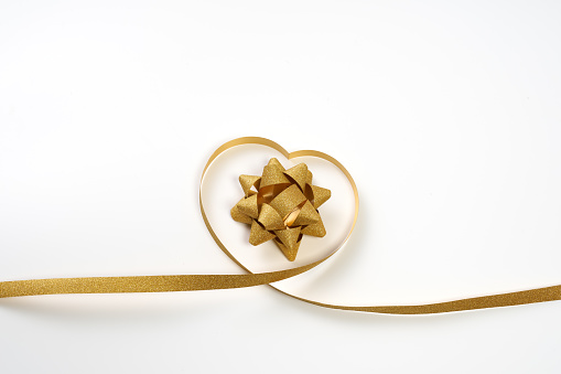 Red heartshaped gift box from above with clipping path