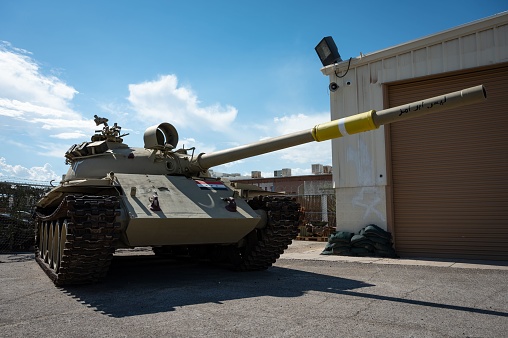 Los Angeles, United States – August 17, 2022: Detail of a large tank T-62 main battle car