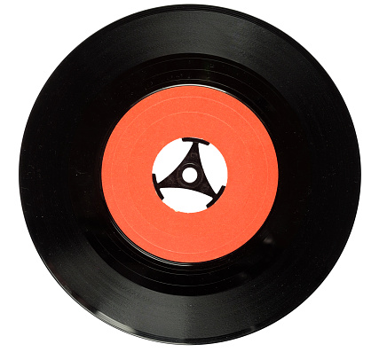 An old scratched 45 record isolated on white.Related:
