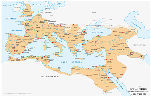 The Roman Empire at its maximum expansion in 117 AD