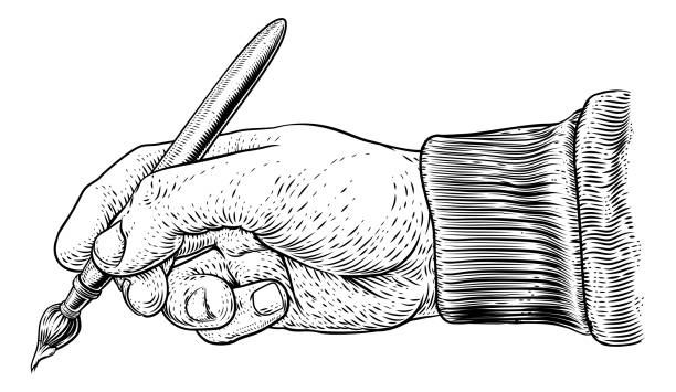 istock Artists Paintbrush Hand Vintage Woodcut Print 1450310331
