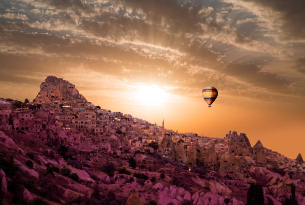 Heating Hot Air Balloon at Cappadocia stock photo