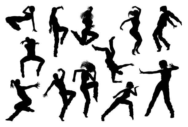 ilustraciones, imágenes clip art, dibujos animados e iconos de stock de street dance dancer silhouettes - dancing