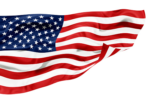 America flag waving isolated on white background with clipping path. flag frame with empty space for your text.