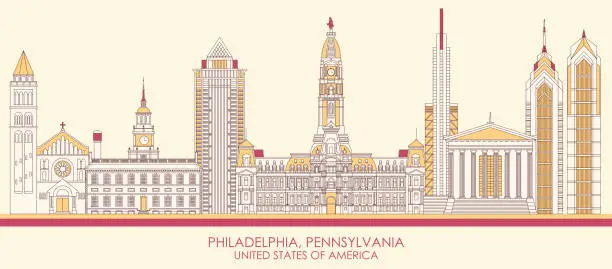 Vector illustration of Cartoon Skyline panorama of Philadelphia, Pennsylvania, United States