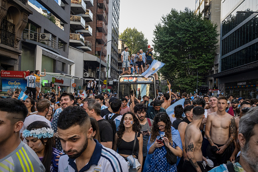 Celebrations in the streets of the City of Buenos Aires for the Triumph at the World Cup in Soccer on Sunday, December 18, 2022,