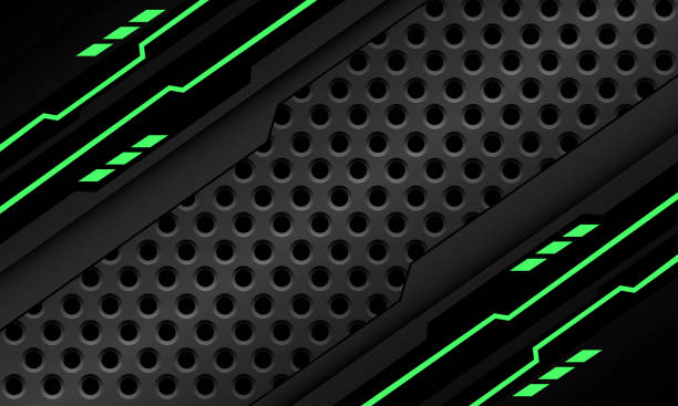 istock Abstract black circuit green light cyber geometric slash on grey metallic circle mesh design modern technology futuristic background vector 1450323377