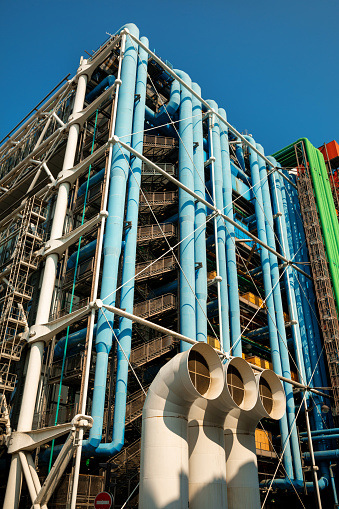 April 30, 2022: Georges Pompidou centre, Paris, Ille de France, France. Facade of the Pompidou museum created by Renzo Piano and Richard Rogers
