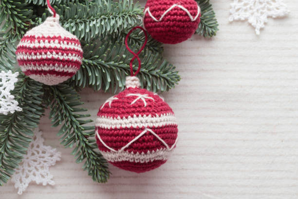 istock Beautiful cute crocheted christmas balls for decoration Horizontal Banner with copyspace 1450332059