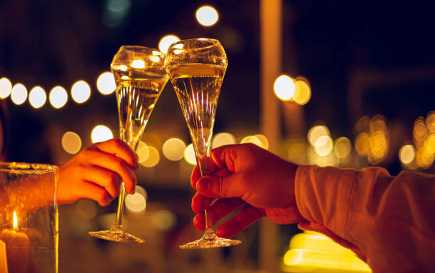 raise a glass of champagne,friends raise glasses of champagne at a party - political party concepts glamour friendship imagens e fotografias de stock