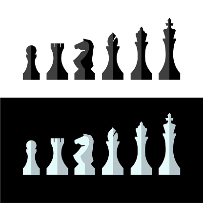 Collection of chess figures black and white background Vector illustration.