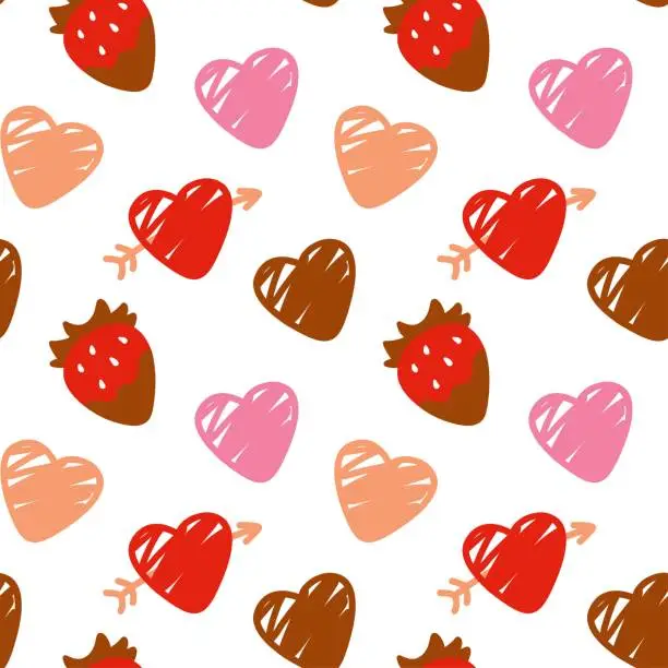 Vector illustration of Strawberry on chocolate and lovely hearts for San Valentine's day.