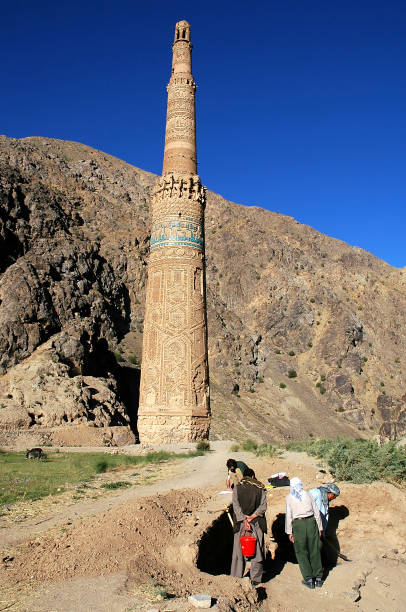 Archaeologists working on a dig at the Minaret of Jam, Central Afghanistan stock photo