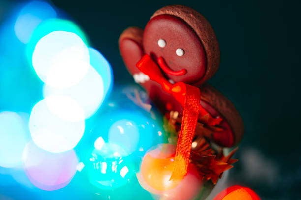 Christmas holiday background with festive decor bokeh shot close up