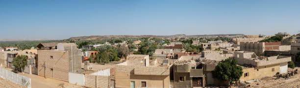 istock Panoramic view over remote african town with oasis 1450338320