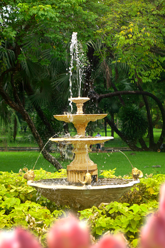 Close up fountain in public park in Bangkok