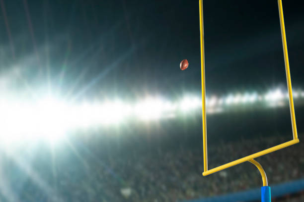 ein field goal/extrapunkt während eines american football nachtspiels im stadion - end zone stock-fotos und bilder