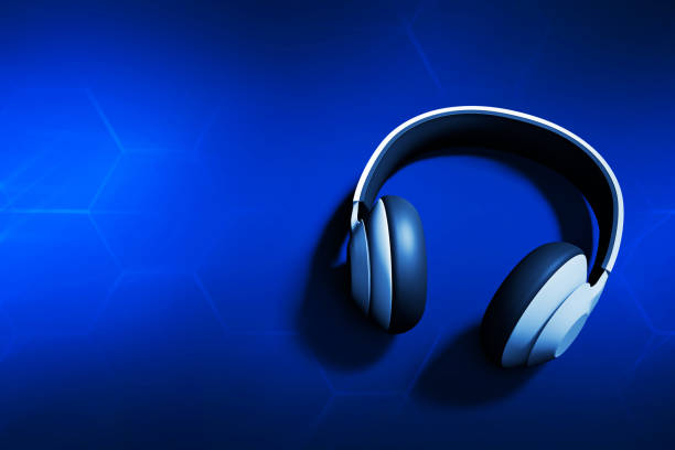 istock Headphones 3d illustration on blue background 1450353093