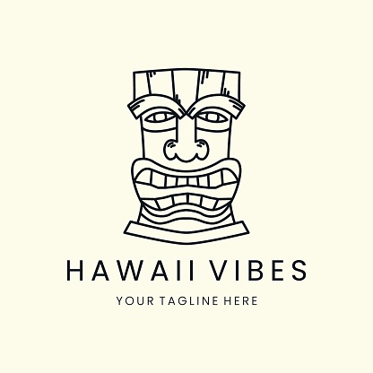 Hawaii mask line art logo vector icon illustration design, tiki god wooden african vector image