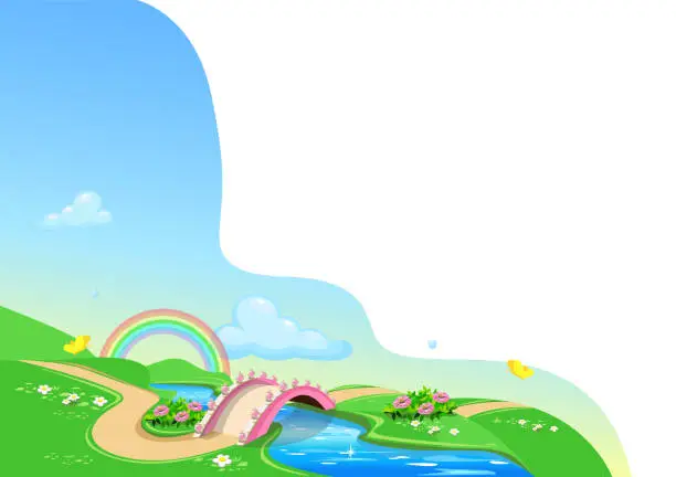 Vector illustration of Fairy tale background with bridge