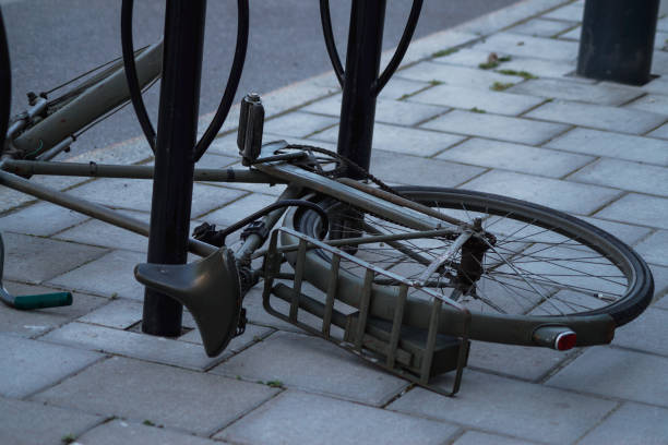 istock High angle view of  old bicycle on footpath 1450357758