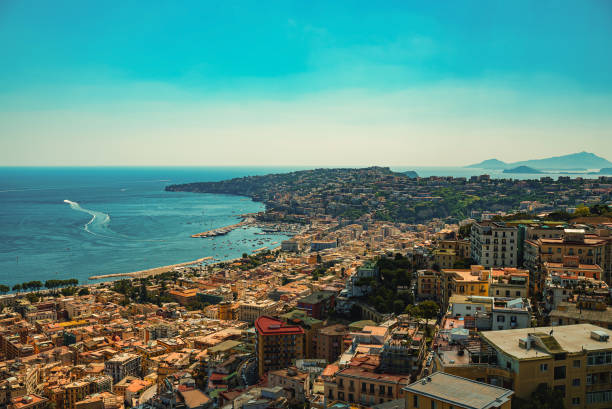 Chiaia and Posillipo neighbourhoods on the seafront in Naples, Italy. stock photo