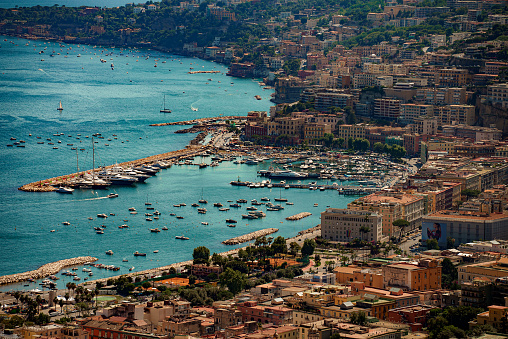 Chiaia and Posillipo neighbourhoods on the seafront in Naples, Italy.