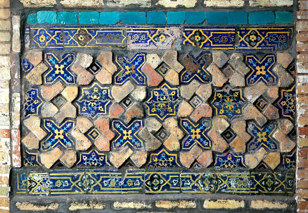 Detail of colorful tile work at the Great Mosque of Herat in Herat, Afghanistan stock photo
