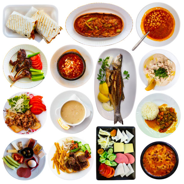 istock Collection of various traditional Turkish dishes on white background 1450360659