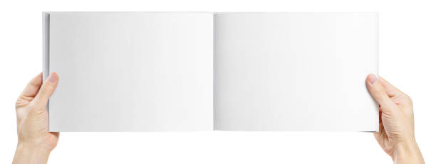 istock Hands holding open wide album on white 1450361616