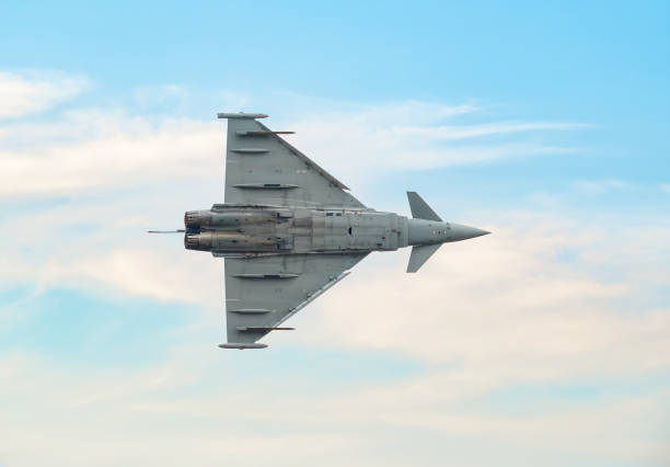 Head on shot of a Eurofighter Typhoon military jet fighter aircraft taxiing.