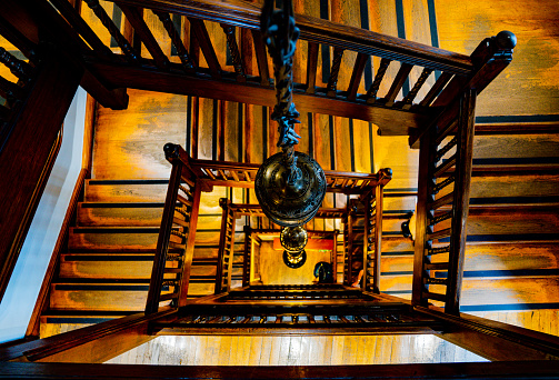 Wooden stairway of historic department store