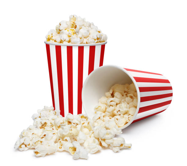 istock Paper buckets with delicious popcorn on white 1450374364